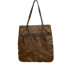 J.Crew Brimfield Brown Leather Tote Shoulder Bag Expandable Preppy Academia